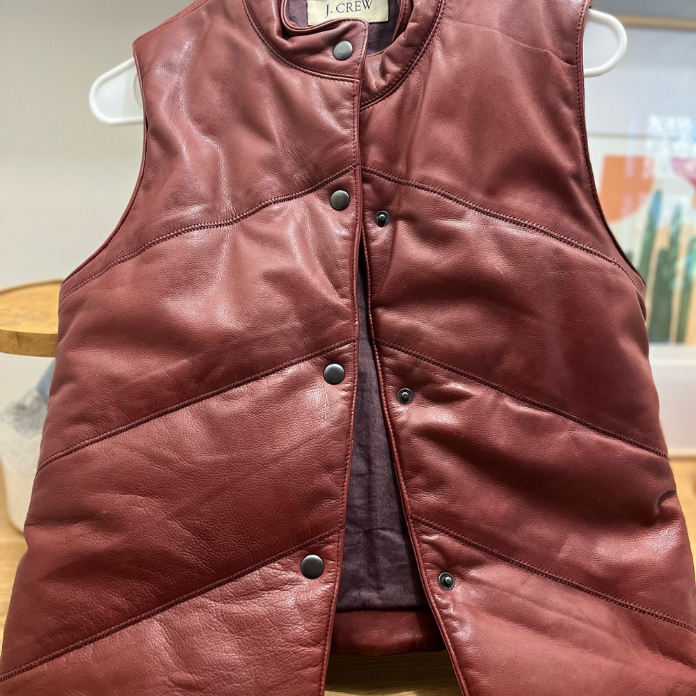 XS jcrew leather reddish brown vest